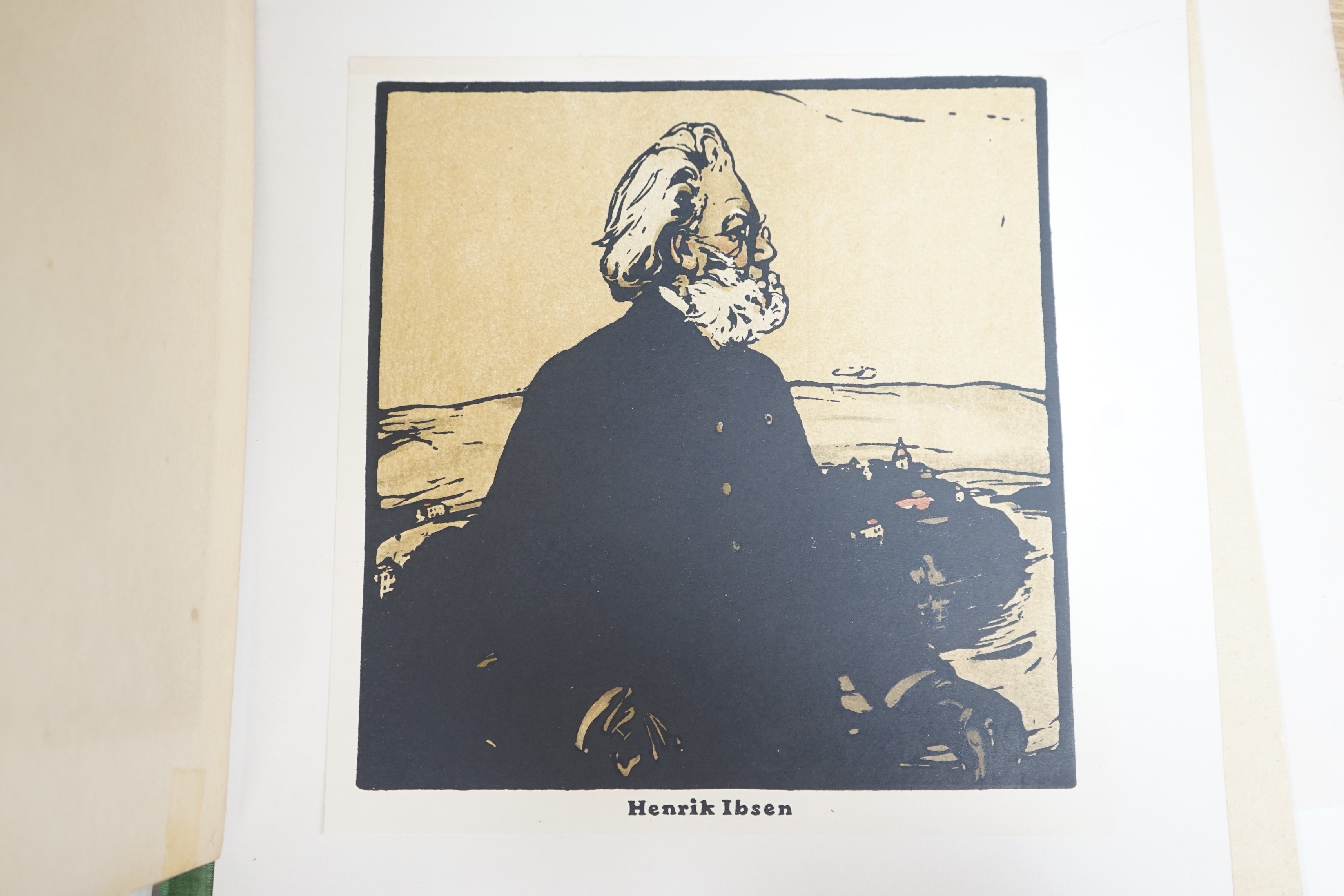 William Nicholson (1872-1949), incomplete folio, 'Twelve Portraits' 1899, now housing Beefeater, Henrik Ibsen, Lord Roberts, Pope Leo XIII, Joseph Chamberlain, Sir Henry Hawkins, Queen Victoria, President McKinley and Wh